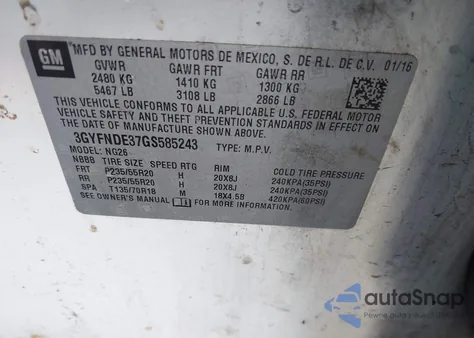 2016 Cadillac Srx Premium Collection z USA, uszkodzony, nr VIN 3GYFNDE37GS585243